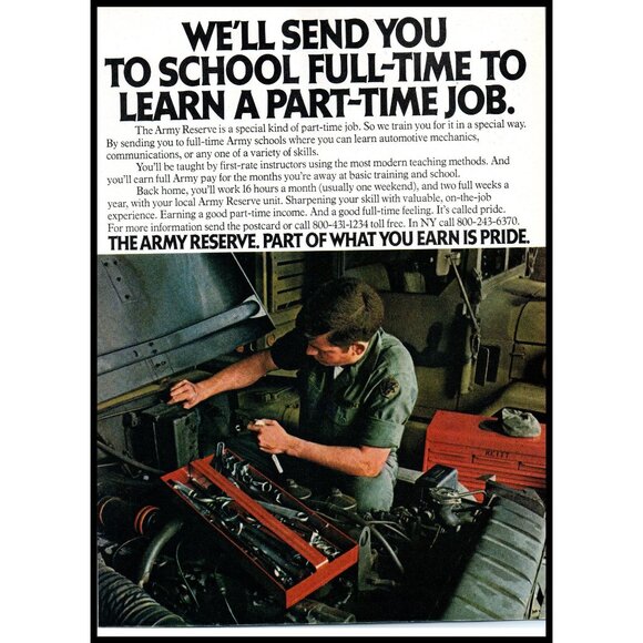 1978 US Army Reserve Recruiter Recruiting Vintage Print Ad Mechanic Wall Art - Picture 1 of 1